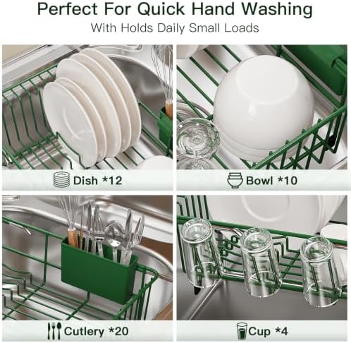 MAJALiS Green Expandable Dish Drying Rack Over Sink with Extra Drainboard - Image 7