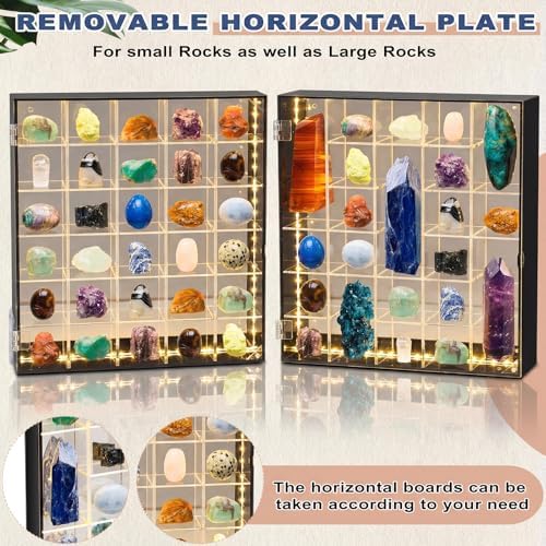 Cinnvoice Rock Display Case 30 Grids, Black Border, Square with LED - Image 4
