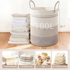 100L Extra Large Tall Cotton Rope Laundry Basket with Handle, Brown Striped - Image 3