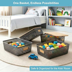 Bagnizer 4 Pack Plastic Storage Bins with Bamboo Lids, 6.2qt Stackable Storage Organizer Box with Lable for Pantry Shelves Drawers Desktop Office, 12"L x 8.3"W x 3.5"H, Gray - Image 4