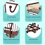 3 Tier Fruit Basket for Kitchen Counter with 2 Banana Hangers, Countertop Metal Fruit Bowl with Wooden Handle, Large Storage Stand for Vegetables, Snacks, Breads, Produce Storage – Brown - Image 4