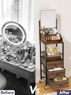 SWTYMIKI Makeup Organizer Cart with Mirror - Makeup Storage Vanity Dresser with Non-Woven Drawers, 360° Rotating HD Mirror, Rolling Organizer Cart for Skin Care Perfume Nail Polish Hair Tool Espresso - Image 3