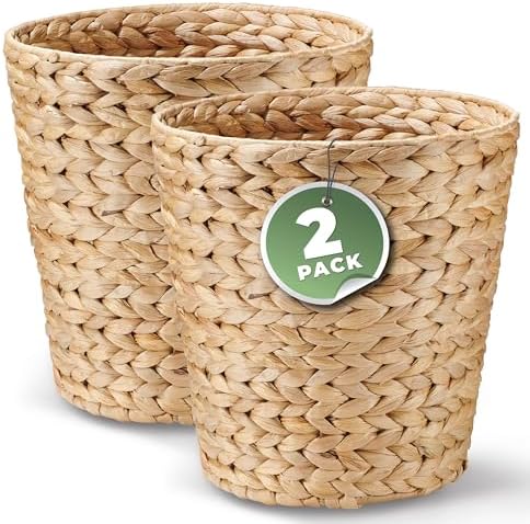 84ECO 2-Pack 3 Gallon Wicker Trash Cans for Bathroom, Bedroom, Office - Rattan Trash Can - Decorative Waste Basket by 84ECO
