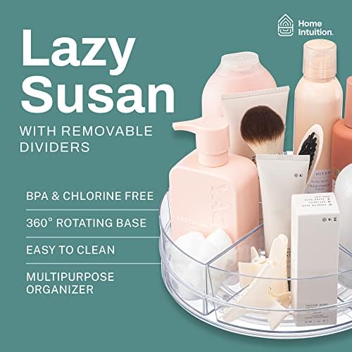 Home Intuition Round Plastic Lazy Susan Turntable Food Storage Container for Kitchen (5 Removable Bin, 2 Pack) - Image 2