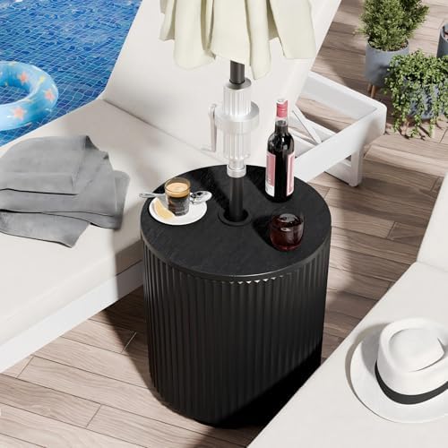 Outdoor Umbrella Stand with Hole, Umbrella Side Table, Black - Image 5