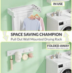 Foldable Wall Mounted Drying Rack, Stainless Steel Expandable Clothes Drying Rack with 6 Knobs, Heavy Duty Laundry Drying Rack for Apartment, Laundry Room, Balcony, 4 Thickened Rods - Image 2