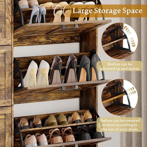 Wodeer Shoe Cabinet Storage for Entryway, Shoe Storage Cabinet with 6 Flip Drawers, Freestanding Narrow Shoe Rack Organizer with Metal Legs, Adjustable Shelves & Open Storage for Foyer, Hallway, Brown - Image 6