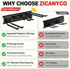Garage Tool Organizer Wall Mount 49.5 inches with 10 Adjustable Heavy-Duty Hooks, Garage Organization, Garden Tool Storage Rack, Yard, and Shed, Holds Up to 400 lbs - Image 4