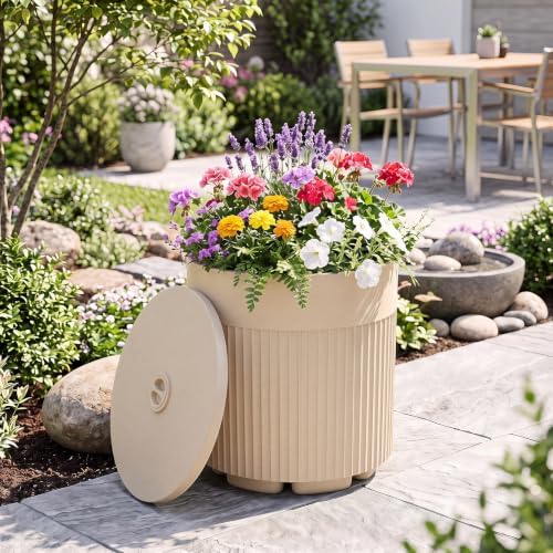 Tangkula 3-in-1 Umbrella Side Table (Beige) - Image 5