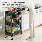 3 Tier Heavy Duty Metal Rolling Storage Cart Organizer with Wheels, Black - Image 5