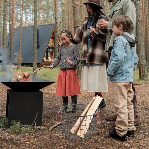 Uonlytech Portable Metal Wire Firewood Storage Basket with Handle Round Outdoor Firewood Organizer for Camping and Indoor Use Large Capacity Multi-purpose Iron Basket for Logs and Sundries - Image 2