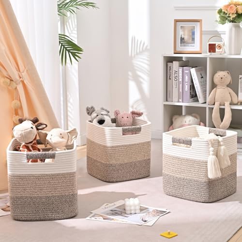11 Inch Storage Cubes, 3 Pack Cube Storage Bins for Organizing, Cotton Rope Woven Baskets for Shelves, Bathroom, Kids Room, Closets, Baby Nursery - Image 3