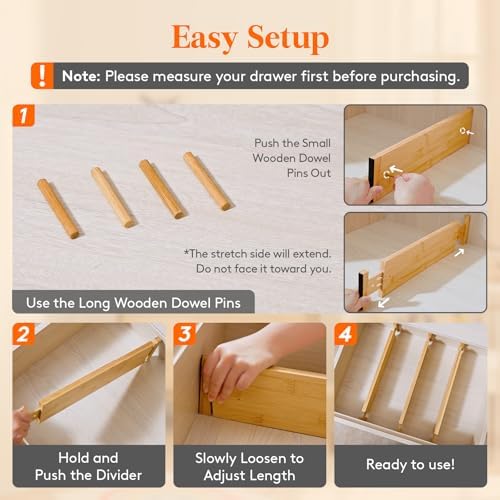 Lifewit 4" High Dresser Drawer Dividers, Adjustable Bamboo Drawer Organizer - Image 6
