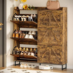 Wodeer Shoe Cabinet Storage for Entryway, Shoe Storage Cabinet with 6 Flip Drawers, Freestanding Narrow Shoe Rack Organizer with Metal Legs, Adjustable Shelves & Open Storage for Foyer, Hallway, Brown - Image 3