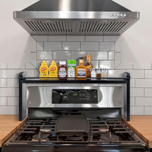 MyGift 33-Inch Stove Top Spice Shelf, Coal Black Wood & Metal Storage Rack - Image 4