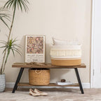 KAKAMAY Large Blanket Basket (20"x13"),Woven Baskets for storage Baby Laundry Hamper, Cotton Rope Blanket Basket for Living Room, Laundry, Nursery, Pillows, Baby Toy chest (White Fringe) - Image 6