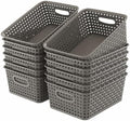 WYT 12-Pack Plastic Small Shelf Storage Weave Baskets for Organizing, Grey by WYT