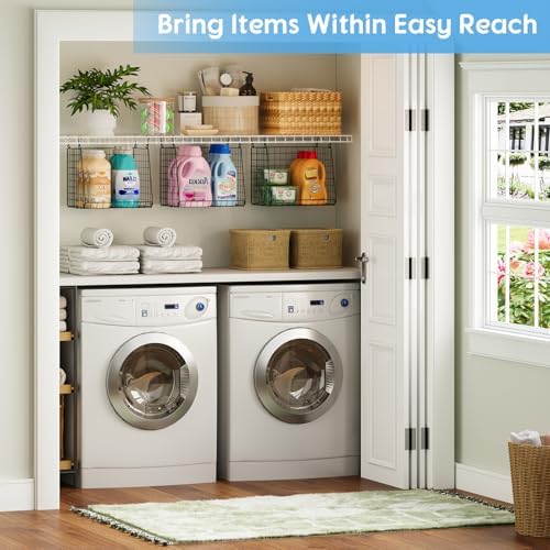 3-Pack Extra-Tall 13.6'' Hanging Laundry Basket Organizer, Foldable Wire Shelf with 360° Rotating Hooks & Reinforced Height - Durable Space-Saving Laundry Room & Closet Organizer, Black Patent - Image 6
