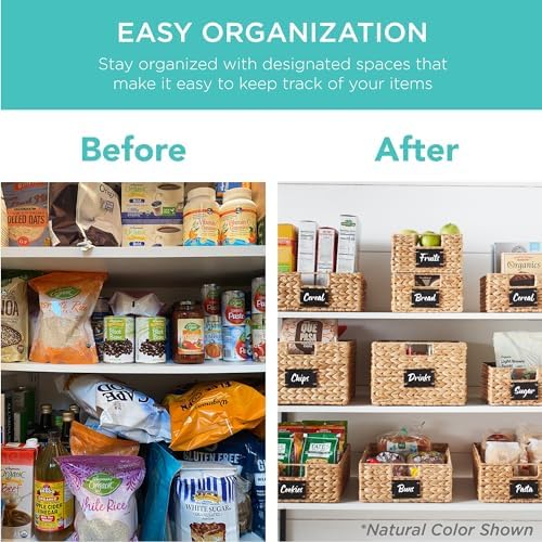 Best Choice Products Set of 4 16x12in Large Water Hyacinth Pantry Baskets, Woven Organizers w/Chalkboard Label, Chalk Marker - Gray - Image 3