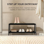Anji Mountain Heavy Duty Waterproof Wooden Shoe Storage Mat Organizer/Boot Storage Tray Multi Use for Entryway with Coir, Tan and Black Insert, 2 Tier, Fits 6 Pair (36.5" Wide) - Image 2