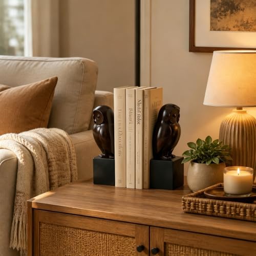 Braxio Decorative Owl Bookends Home Decor - Modern Abstract Black Book Stopper, Heavy Duty Non Slip Animal Book Ends for Shelves & Office Desk, Collectible Gift 4 x 4 x 9.3 Inch - Image 5