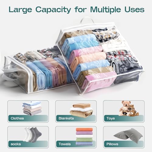 10PACK Clear Zippered Storage Bags for Clothes, 22L Plastic Clothes and Under-Bed Storage Organizers, Blanket Storage Bags for Bedding, Linen, Blankets, Comforters, Clothing & Toys (White) - Image 3