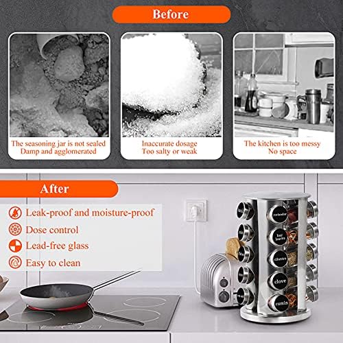 DOUBLE 2 C Revolving Spice Rack with 20 Jars, Rotating Spice Rack Organizer, Seasoning Organizer with Labels, Stainless Steel Spice Carousel for Kitchen Countertop, Cabinet - Image 6