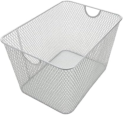 YBM Home Mesh Wire Storage Basket for Shelves, Pantry Organization, and Kitchen - Multipurpose Steel Wire Basket Holder Bin for Organizing Office Supplies, Household Toiletries and Laundry Supplies by YBMHome