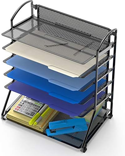 Simple Houseware 2 Packs 6-Tier Desk Organizer & Sliding Paper Tray, Black - Image 2