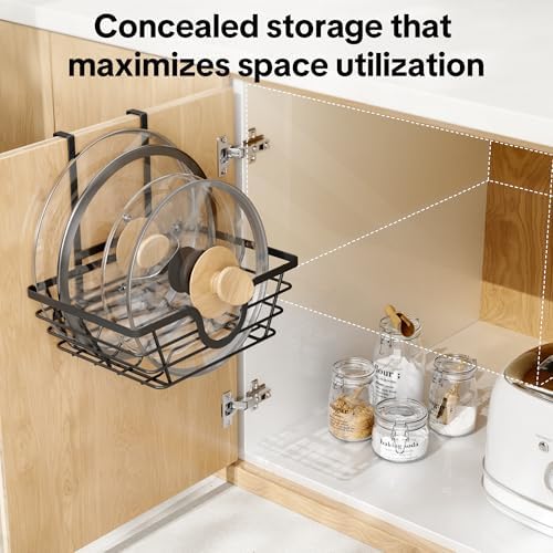 TIDIIABODE Pot Lid Organizer 2 Pack, Adjustable Kitchen Pot Lid Holder Inside Cabinet, Kitchen Cabinet Organizer Hanging for Food Storage Container, Pot, Pan Lid & Bakeware, Black - Image 3
