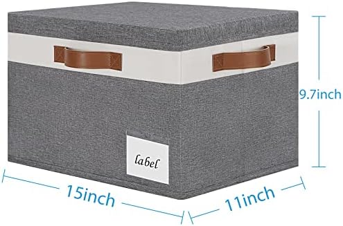 Large Storage Bins with Lids, Foldable Fabric Storage Baskets with Lids, Sturdy Storage Boxes with Labels and 3 PU Handles for Closet Home Bedroom Office (26L, 3 Packs, Grey&White) - Image 3