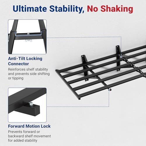 FLEXIMOUNTS 4-Pack 2x6ft Garage Wall Shelving with 8 Hooks, 1200lbs, Black - Image 6
