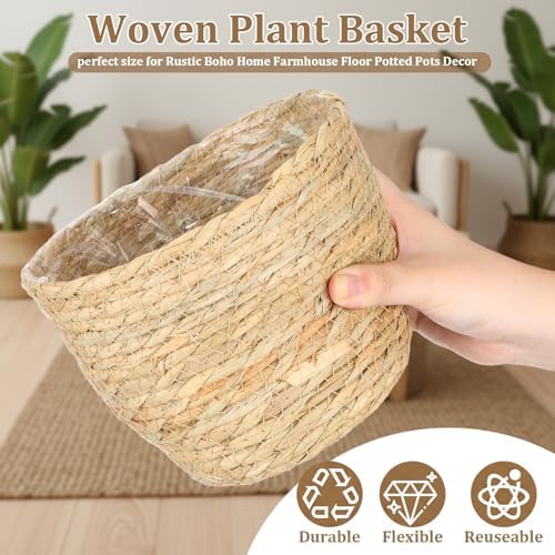 AceOrbit 12 Pcs Wicker Plant Basket Bulk with Liners Woven Planter Baskets Bulk for Indoor Outdoor Seagrass Plants Woven Wicker Baskets for Flower Pots Cover and Room Decor (Small,Rustic) - Image 4