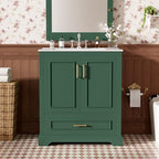 Harper & Bright Designs 30" Bathroom Vanity with Sink, Free Standing Single Basin Vanity with Divided Drawer & 2 Doors with Double Shelf, Wooden Storage Cabinet with Ceramic Basin for Bathroom, Green - Image 3