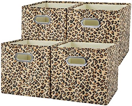 ANMINY Leopard Cheetah Print Storage Cubes Bins, Velvet, Brown, 11Inch 4PCS by ANMINY