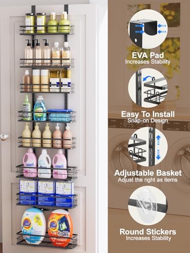 Delamu 9 Tier Over The Door Pantry Organizer, Pantry Organization and Storage, Hanging Spice Rack for Pantry Door Organizer, Metal Pantry Door Shelves for Kitchen Bathroom Laundry Room,15.3" Black - Image 4