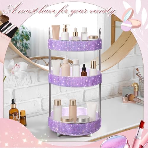 Honeydak Rotating Perfume Organizer Tray, 3 Tiers, Resin Diamond, Purple - Image 4