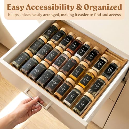 EDELHAUS Bamboo Spice Drawer Organizer, Expandable 4 Tier Spice Rack - Image 4