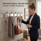 Coat Rack Wall Mount – Brushed Nickel 15 Inch Stainless Steel Hook Rail with 5 Heavy Duty Double Coat Hooks – Wall Mounted Coat Hanger for Entryway, Bathroom, Bedroom, Towel, Hat Organizer - 2 Pack - Image 5
