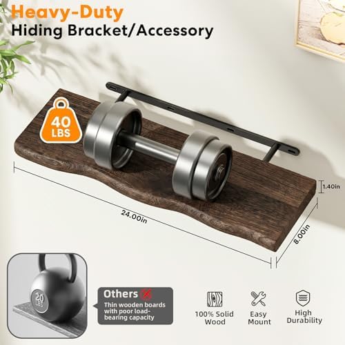 Organic Wavy Edge Floating Shelves,Hidden Brackets,2 Pack 36 in - Image 3