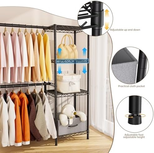Golpart Heavy Duty Clothing Rack with Adjustable Shelves Clothes Wardrobe - Image 6