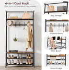 31.5" Coat Rack Hall Tree Shoe Bench with Hooks, 4 in 1 Shelf Entryway Hall Tree with Storage, Freestanding Metal Frame Multifunctional Hallway Organizer, Wood Look Accent Furniture for Bathroom - Image 3