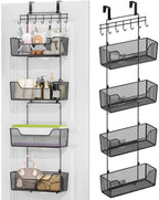 HapiRm Over The Door Organizer - Hanging Door Organizer with 4 Metal Large Capacity Baskets and Adjustable Coat Hook for Bathroom Bedroom Kitchen Pantry Closet Cabinet by HapiRm