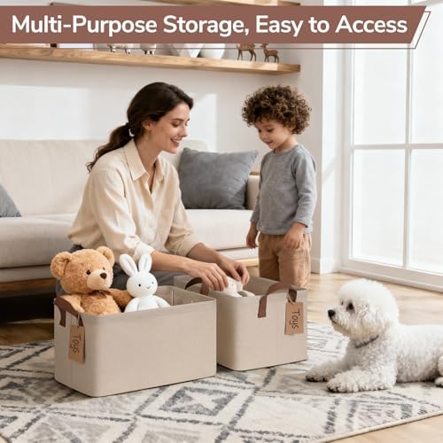 CHICVITA 4 Pack Fabric Storage Bins for Shelves, Metal Frame, 20L Brown - Image 6