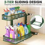 Under Sink Organizer 4-Pack, Metal 2-Tier Pull-Out Cabinet Shelf with Slide-Out Mesh Drawers, Height Adjustable, Space-Saving Under Sink Storage Racks for Kitchen, Bathroom, Laundry Room,Dark Green - Image 4
