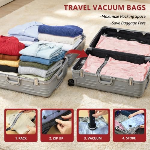 Travel Vacuum Bags for Clothing with Cordless Pump 27 Combo, Pink - Image 2