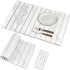 2 PCS Extra Large Stone Dish Drying Mat for Kitchen Counter, Foldable Quick Drying Dish Mats, Super Absorbent Drying Pad, Kitchen Counter Mats for Cups, Dishes, Bottles (White Marble 28"×16" & 8"x4") by Unknown