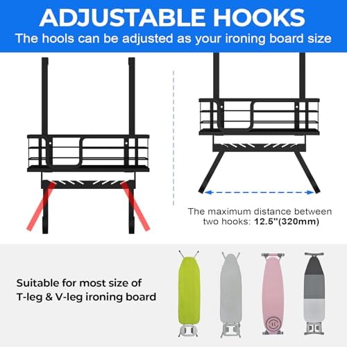 TJ.MOREE Over the Door/Wall Mount Ironing Board Hanger, Laundry Room Iron and Ironing Board Caddy Storage for Water Mister, Fabric Sprays, Laundry Detergent - Image 5