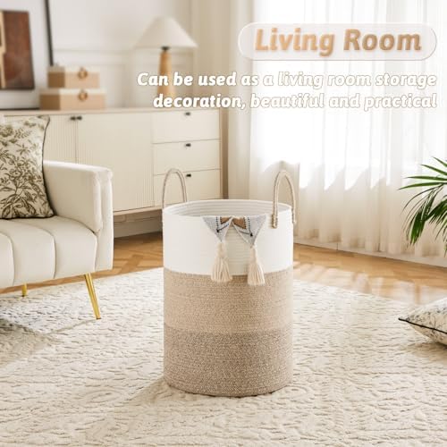 Artfeel Laundry Basket,Woven Cotton Rope Laundry Hamper,100L for Decorative Storage of Dirty Clothes,Toys and Blankets in Bathroom,Bedroom and Living Room - Image 5