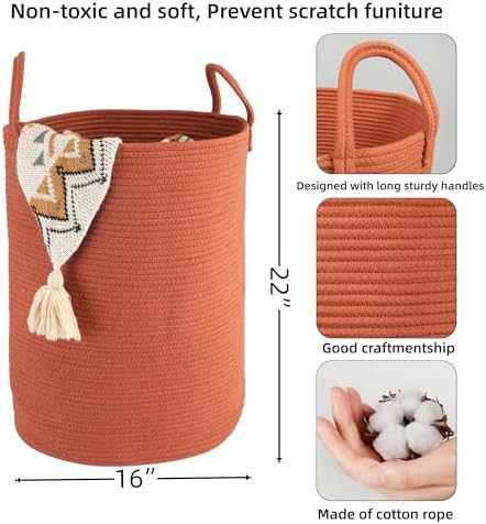 XUANGUO Cotton Rope Laundry Basket Hamper for Clothes Large Rust Red - Image 2
